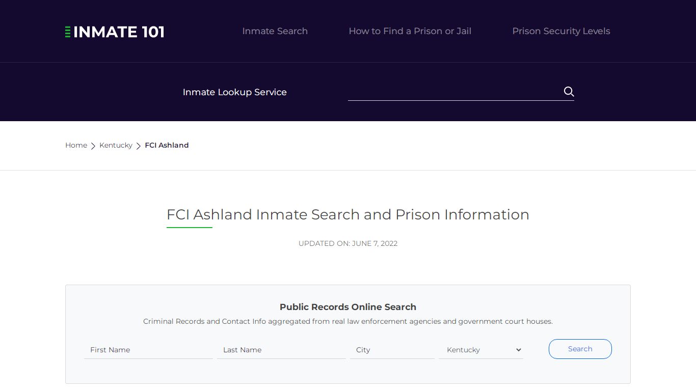 FCI Ashland Inmate Search | Lookup | Roster